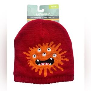 Magellan Outdoors Alien Critter Gloves And Beanie Hat Set Youth Kids Red New